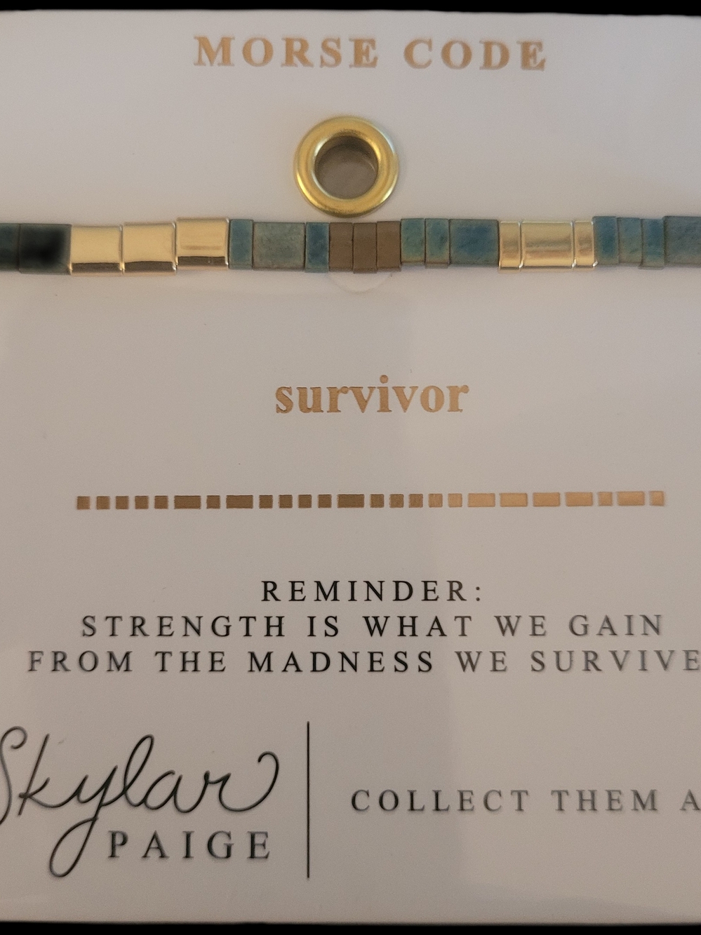 NEW Morse Code 'Survivor' Bracelet - Gold and Turquoise